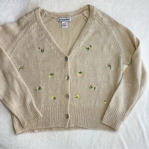 Spring Easter Floral Cardigan Embroidered V-Neck Cardigan Sweater Medium